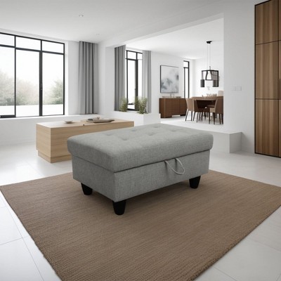 DOMETOUR Elegant Flannel Storage Ottoman For Living Room or Bedroom Light Gray