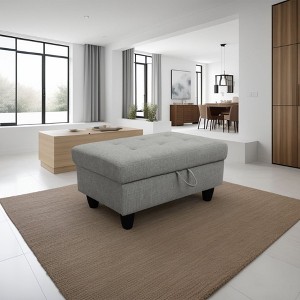 DOMETOUR Elegant Flannel Storage Ottoman For Living Room or Bedroom Light Gray - 1 of 4