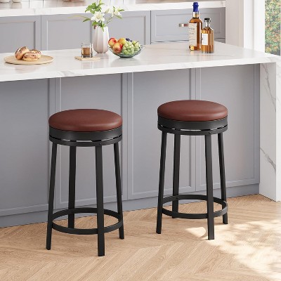 homfan Swivel Bar Stools , 24" Counter Height Bar Stools with Footrest, Pu Leather Backless