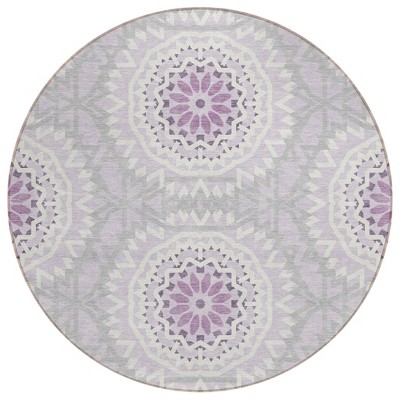 Lilac Purple And Ivory Floral Medallion Washable Indoor Outdoor Area Rug