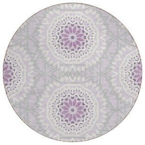 Lilac Purple And Ivory Floral Medallion Washable Indoor Outdoor Area Rug - 1 of 4