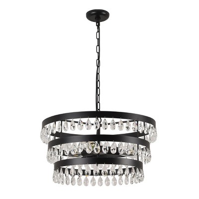 PAKOKULA 3-lights Black Modern Design Glam Tiered Sparkling Crystals Chandelier for Bedroom Dining Room Foyer Kitchen Island, Easy Installation