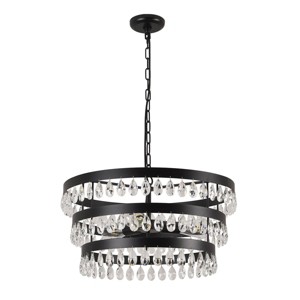 PAKOKULA 3-lights Black Modern Design Glam Tiered Sparkling Crystals Chandelier for Bedroom Dining Room Foyer Kitchen Island, Easy Installation - 1 of 4