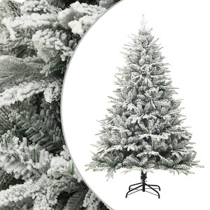 Aghana Digitals 82.7" Flocked Snow Green Christmas Tree, Lifelike PVC&PE Branches with Steel Stand, - 1 of 4