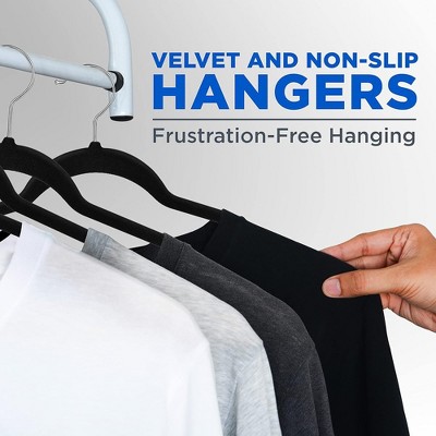 Black Velvet Non-Slip Heavy Duty Hangers with Metal Hooks, 50-Pack