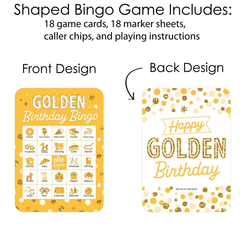 Big Dot of Happiness Golden Birthday - Picture Bingo Cards and Markers - Birthday Party Bingo Game - Set of 18, 3 of 6