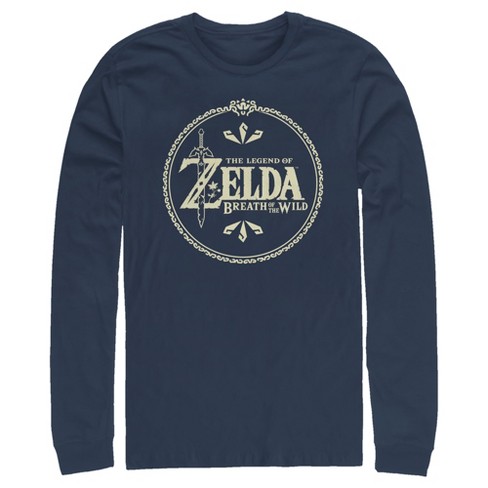 Men S Nintendo Legend Of Zelda Breath Of The Wild Title Logo Long Sleeve Shirt Navy Blue Small Target