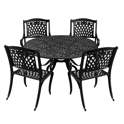 5pc Outdoor Dining Set with 42" Modern Ornate Outdoor Mesh Aluminum Round Patio Dining Table & Rose Chairs - Black - Oakland Living