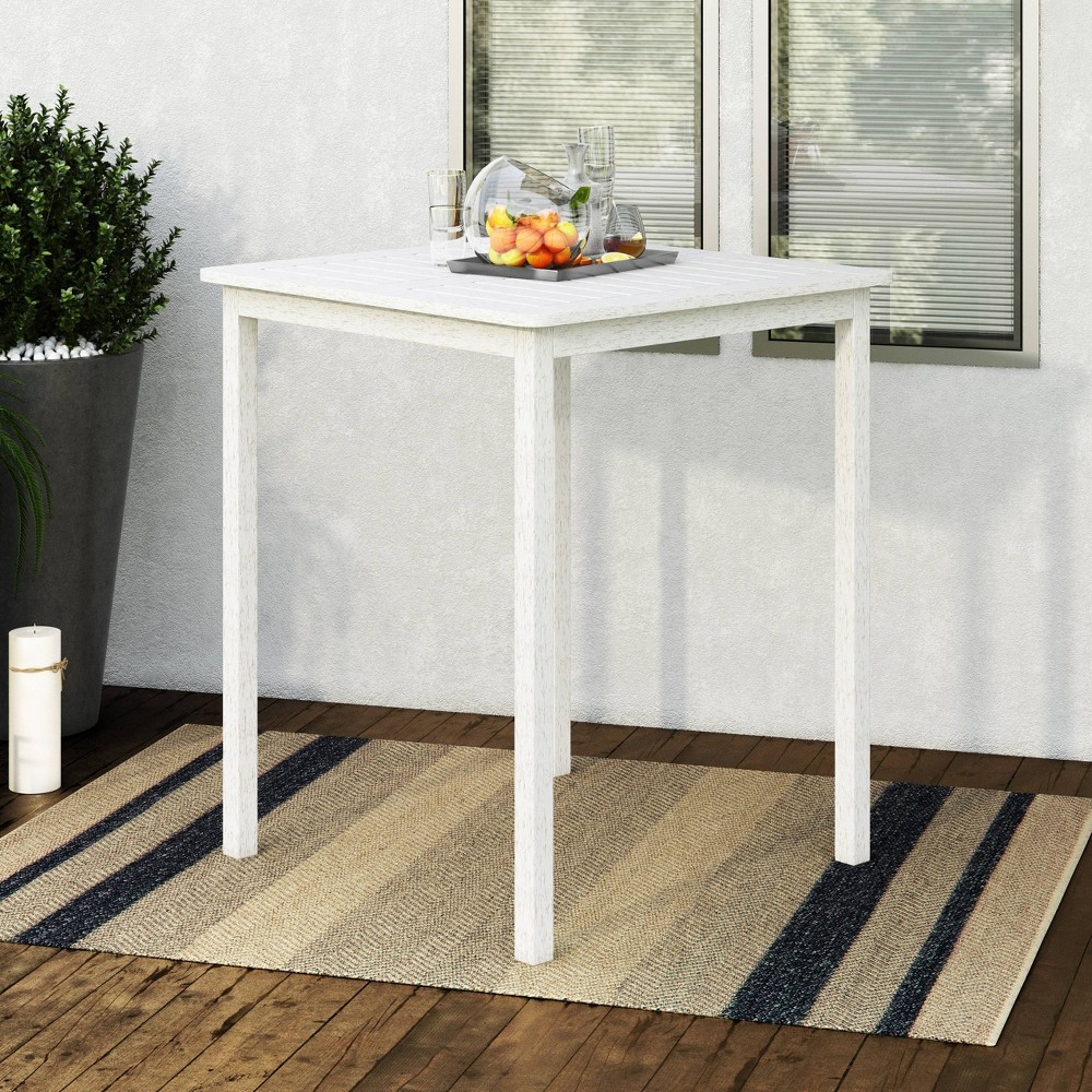 Photos - Coffee Table CorLiving Outdoor Square Bar Height Table - Whitewash - : Hardwood, UV & Wa 