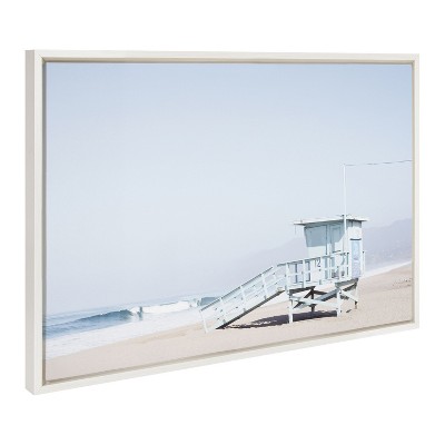 Pale Blue Lifeguard Tower Framed Canvas Print, 23x33