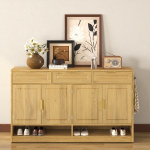 Mshliw 59.1" Farmhouse Sideboard with 3 Drawers & 4 Doors, Adjustable Shelf and Open Storage, Multi-Functional Buffet for Dining Room, Entryway - 1 of 4