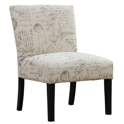 NicBex Cotton Accent Chair,Upholstered Living Room Chairs with English Letter Print Backrest,Comfy Armless Chair,Accent Chairs for Living Room,White