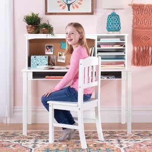 Guidecraft Kids Media Desk and Chair Set: Kids Desk and Chair, Girls Study Desk with Hutch and Storage Shelf, Wood Bedroom Furniture Set - 1 of 4