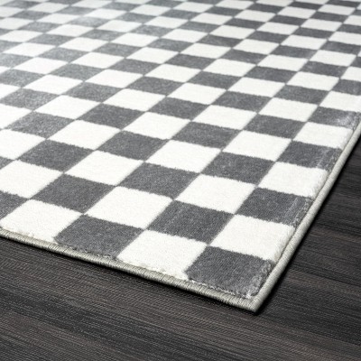 Gray and White Geometric Checkered 6' x 9' Synthetic Area Rug