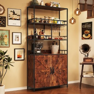 Bar Cabinet Tall Wine Cabinet 70.8" Freestanding Wine Rack Industrial Liquor Cabinet with Glass Holder - 1 of 4