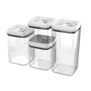 Angel Sar 4-Piece Square Food Storage Container Set, BPA-Free Plastic Canisters with Lids for Flour, Pasta, Dry Food Pantry Organization - 1 of 4