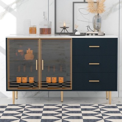 60'' Sideboard Buffet Cabinet,Freestanding Storage Cabinet with 3 Drawer & Glass Door,Wood Buffet Sideboard,Console Table