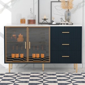 60'' Sideboard Buffet Cabinet,Freestanding Storage Cabinet with 3 Drawer & Glass Door,Wood Buffet Sideboard,Console Table - 1 of 4