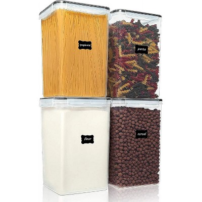 LunaLulinlk Airtight Clear Flour Containers, 4-Piece Extra Large Tall Plastic Food Storage Jars, 5.9 Quart/6.5 Liters