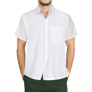 HAPPY BAY Mens Short Sleeve Button Down Casual Camp Summer Beach Shirts Business Dress Shirts Vacation Solid Shirts with Pocket - 1 of 4
