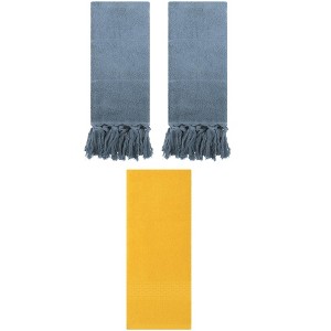 REGALWOVEN 3 Packs Solid Textured and Tassels Soft Absorbent Bathroom Hand Towel for Home Decor - 1 of 4