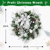 24 Inch Christmas Wreath for Front Door, Lighted Large Outdoor Xmas Door Wreath with 20 LED Lights, Silver White Balls, for Fireplace Window Wall - 2 of 4