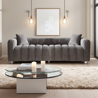 87" Velvet 3-Seater Modular Loveseat with Metal Legs & 2 Pillows