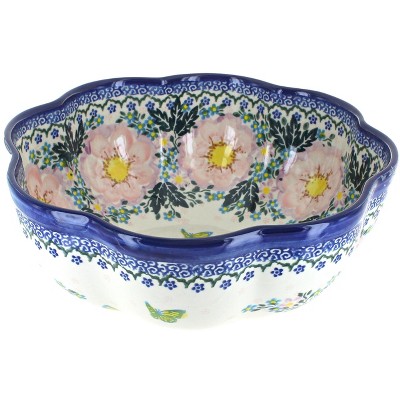 Blue Rose Polish Pottery Apple Blossom  Large Scallop Bowl