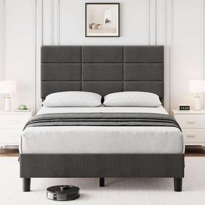 Twin/Full/Queen/King Bed Frame Upholstered Platform with Headboard and Strong Wooden Slats