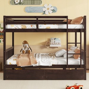 NicBex Modern Full Over Full Rubber Wood Loft and Bunk Bed with 2 Drawers, Full Size Loft and Bunk Bed with Ladder and Safety Guardrails - 1 of 4