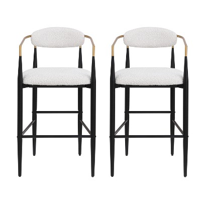Vynxaria Beige Dining Chair Set of 2 with Black Iron Legs