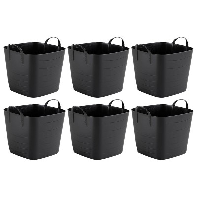 Life Story Flexible Tub Basket 25 Liter/6.6 Gallon Plastic Multifunction Storage Tote Bin with Handles, Black (6 Pack)