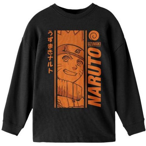 Naruto Classic Orange Monochrome Graphic Youth Boys Black Long Sleeve  Shirt-XL