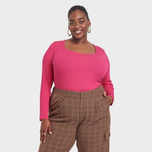 Women's Long Sleeve Slim Fit T-shirt - A New Day™ Pink Xxl : Target