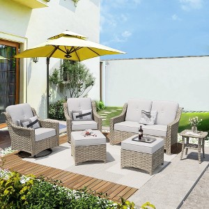 XIZZI 6 Pieces Furniture Set with Swivel Rocking Chairs, Furniture Sofa Set with Ottomans and Loveseat, Rattan Conversation Couch Set - 1 of 4