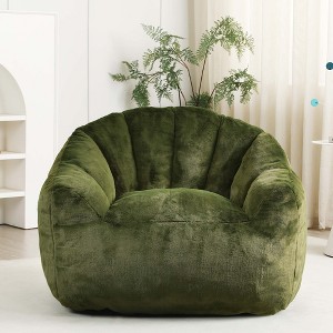 Faux Fur Green Bean Bag Chairs for Adults with Armrests and Back Support, Shell-Shaped Bean Bag Chairs for Kids with Stuffed High-Density Foam - 1 of 4