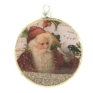 4.5 Inch Santa Holly Glass Ornament Claus Glitter Christmas Tree Ornaments - 1 of 3