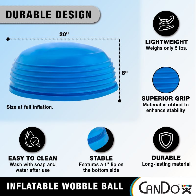CanDo Inflatable Wobble Ball Balance Dome for Stability, Strengthening, Balancing Training, Vestibular Activities, Exercising and Active Seating, Blue, 2 of 6