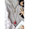 Slickblue Women's Necklace, Gold Double Chain with Shell, Red Stone, and Pearl Pendants, Layered Beach Style, 15.5"-23" - 3 of 4