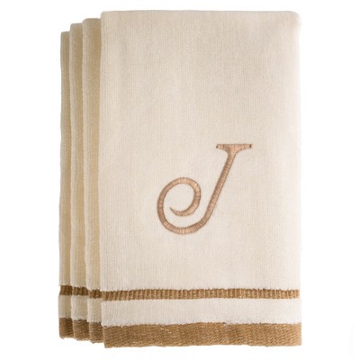 Creative Scents Ivory Fingertip Monogrammed Towels Brown Embroidered