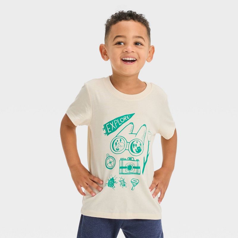 Toddler Boys&#39; Explore Short Sleeve Graphic T-Shirt - Cat &#38; Jack&#8482; Cream, 1 of 5