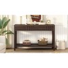 Ash Veneer Entryway Table with Classic Striped Design, 2 Drawers & Bottom Shelf, Fir Wood Legs for Living Room, Hallway, Study, Foyer - 3 of 4