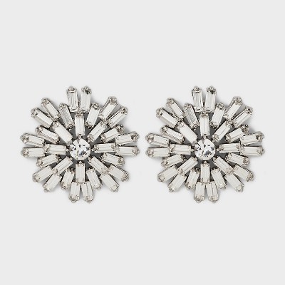 Stone Starburst Stud Earrings - Silver