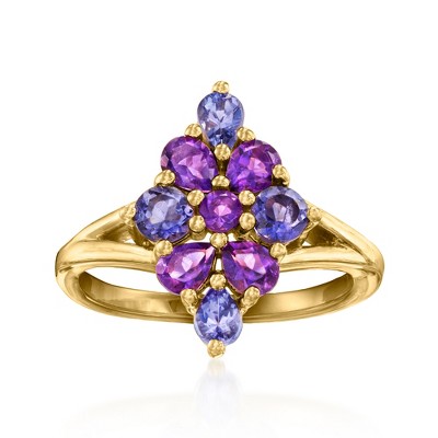 Ross-Simons 0.84 ct. t.w. Multi-Gemstone Floral Cluster Ring in 18kt Gold Over Sterling