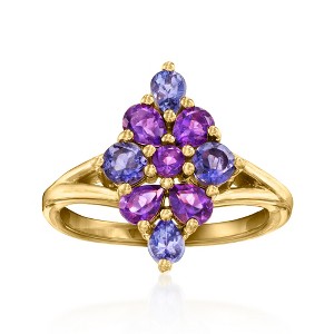 Ross-Simons 0.84 ct. t.w. Multi-Gemstone Floral Cluster Ring in 18kt Gold Over Sterling - 1 of 4