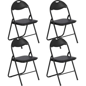 Black 4 Pack Folding Chair, Metal Frame Foldable Chairs with PU Leather Cushion and Back, Indoor or Outdoor Portable Stackable Chair - 1 of 4