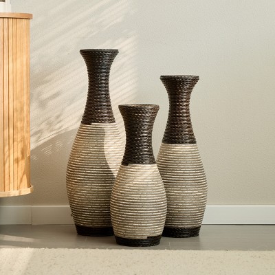 FURNIinspire Decorative Vases 3pcs Living Room Classic Desktop Vas Dining Room Neat Floor Vase Flower Stand Home Decor, White, 6.1"*6.1"*27.56"