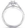 Pompeii3 1ct Cushion Halo Diamond Engagement Wedding Ring Set 14K White Gold - 2 of 4