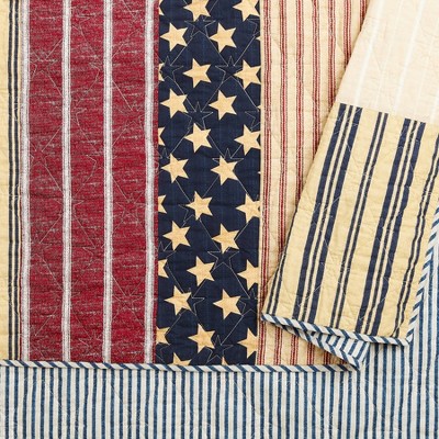 Twin Blue Cotton Reversible Americana Quilt Set