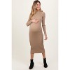 Pinkblush Light Taupe Mock Neck Fitted Ribbed Knit Maternity Midi Dress - 2 of 4